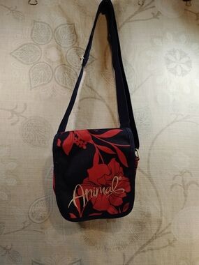 Animal Navy Surf/Crossbody Bag with Red Floral Print